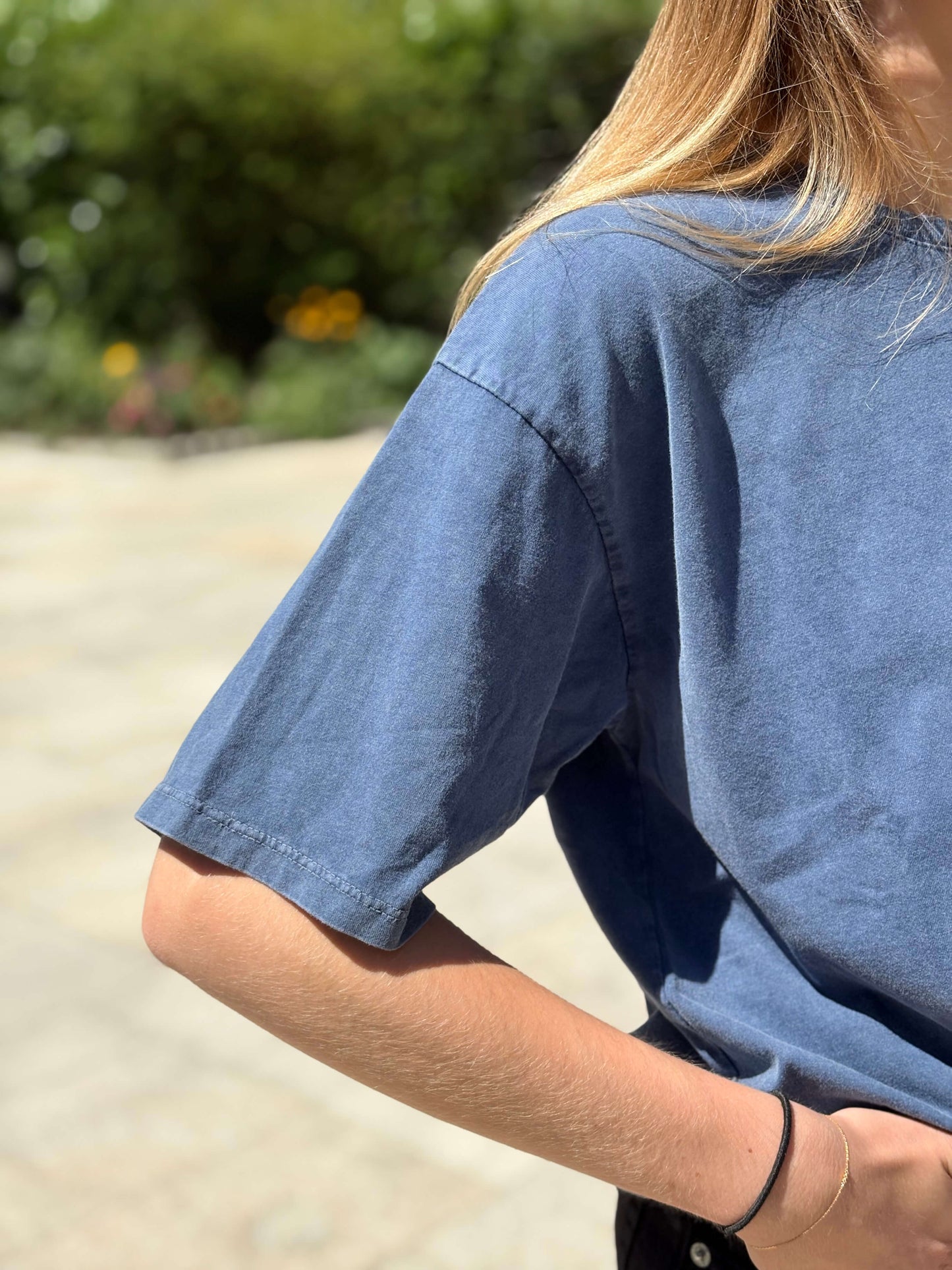 T-shirt 100% bleu marine Soleil manches