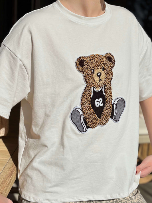 T-shirt blanc avec nounours brodé devant