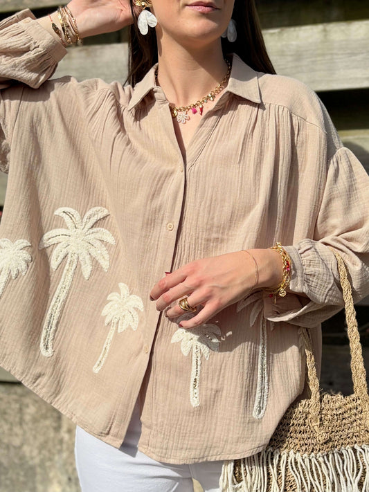 Chemise bohème beige oversize fluide devant – La Bohème Parisienne