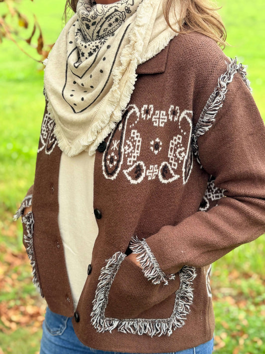 Veste motif bandana toute douce marron