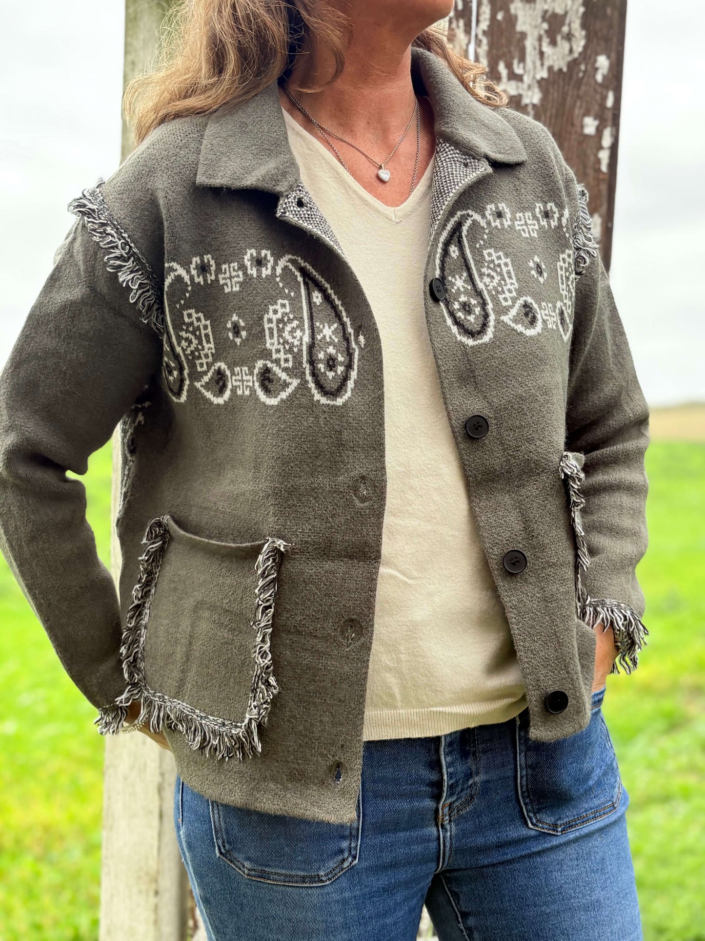 Veste motif bandana kaki pour femme