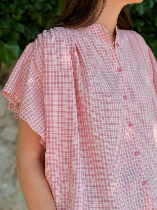 Chemise à carreaux manches courtes rose femme bohème été – La Bohème Parisienne