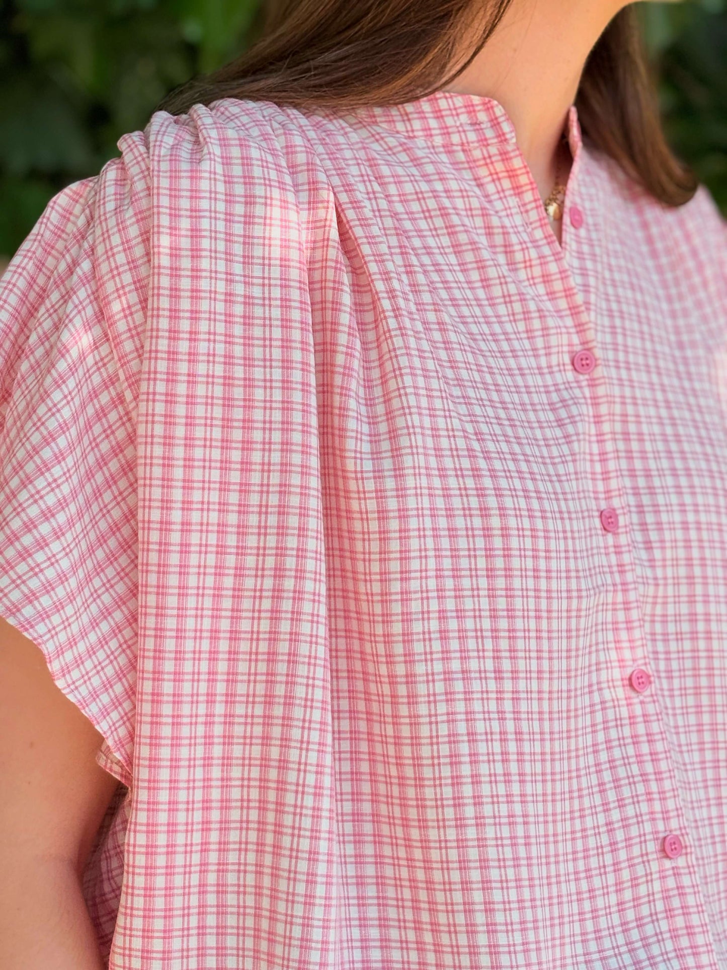 Chemise à carreaux manches courtes rose femme bohème été côté – La Bohème Parisienne