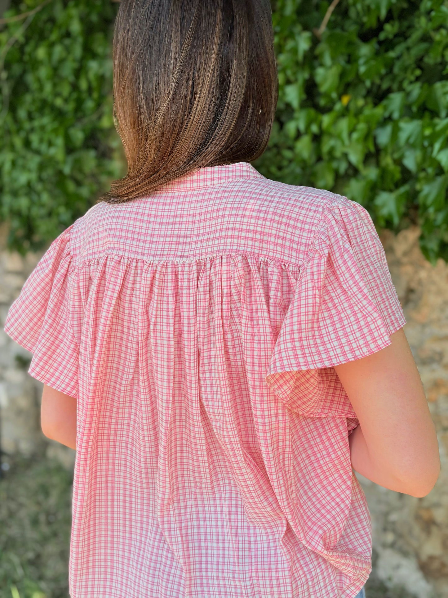 Chemise ample rose et blanche pour femme