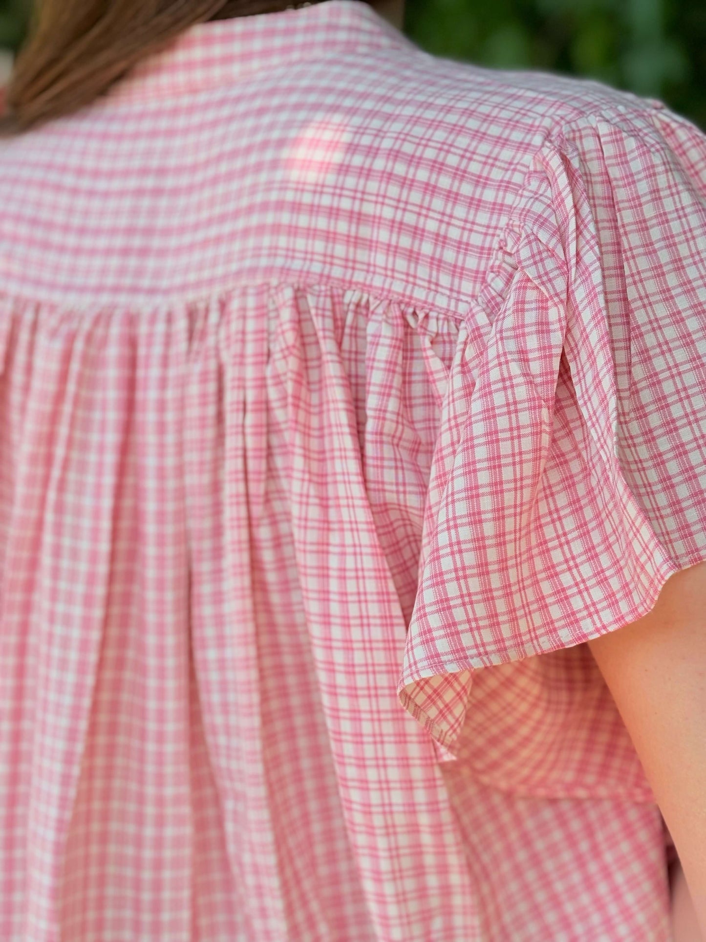 Haut fluide à manches courtes style bohème rose dos