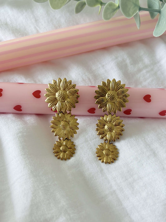 Boucles d’oreilles 3 marguerites acier inoxydable