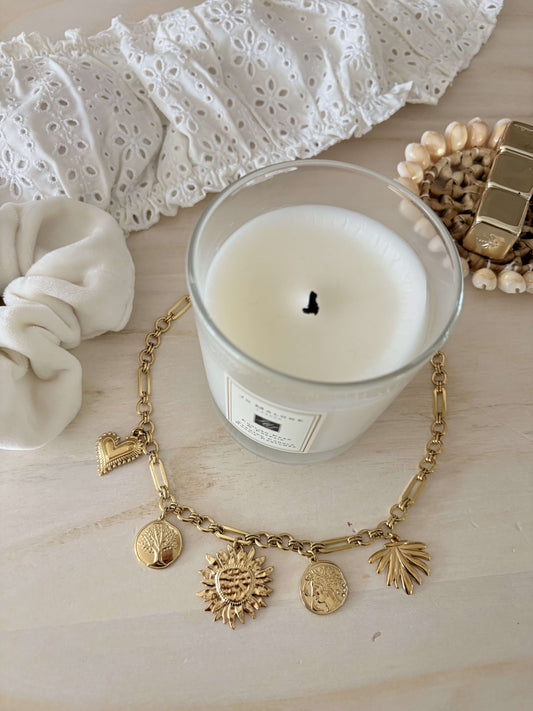 Collier doré femme avec charms en acier inoxydable