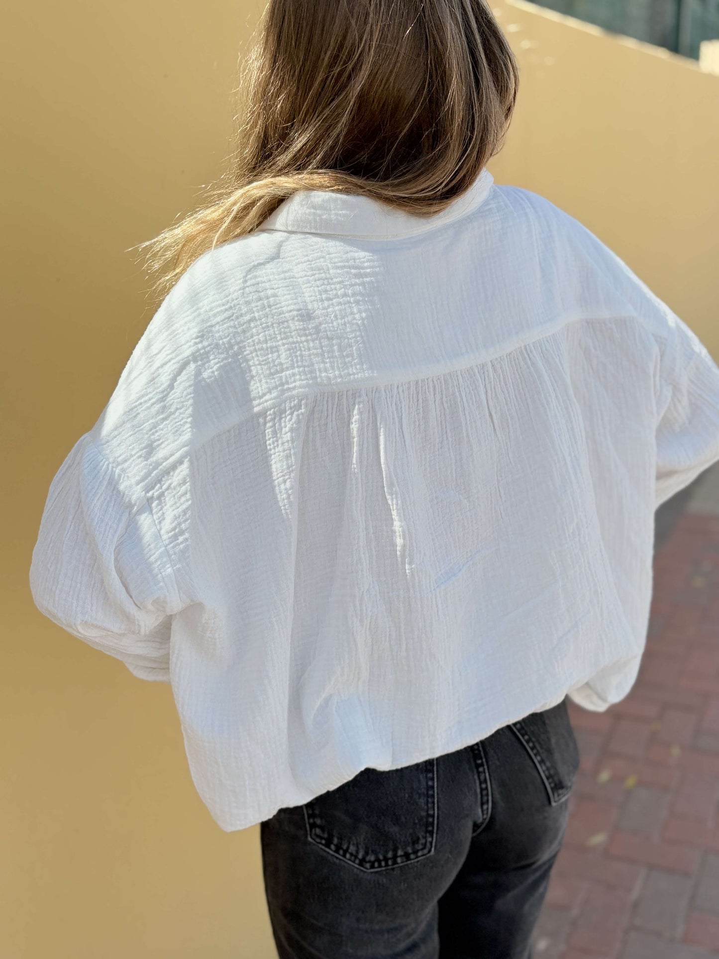 Chemise blanche femme brodée cactus – gaze de coton dos