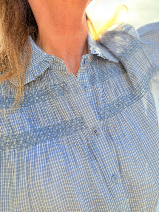 Chemise femme à carreaux vichy bleu et blanc