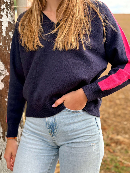 Pull col V femme ample en maille douce