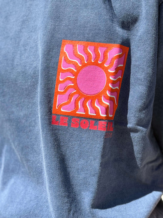 T-shirt bleu marine Le Soleil imprimé poitrine