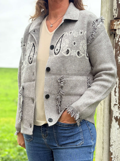 Veste motif bandana grise pour femme cachemire