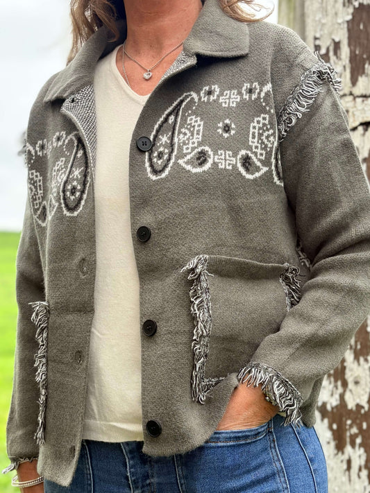 Veste cachemire kaki femme