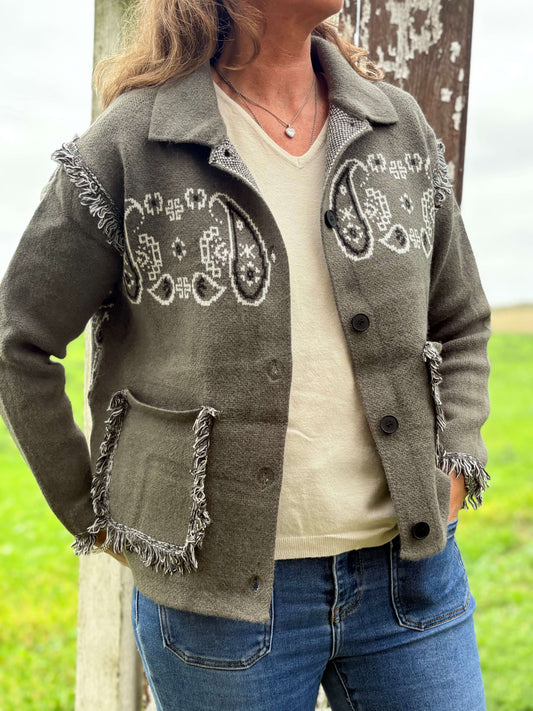 Veste motif bandana kaki pour femme