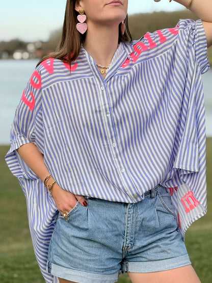 Chemise oversize à rayures bleues femme