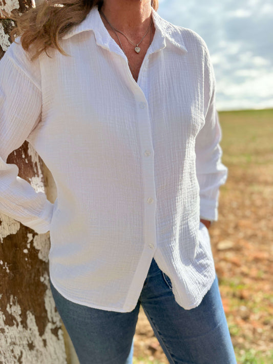 Chemise blanche en gaze de coton femme