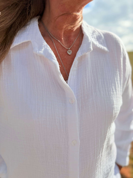 Chemise blanche simple pour femme en coton