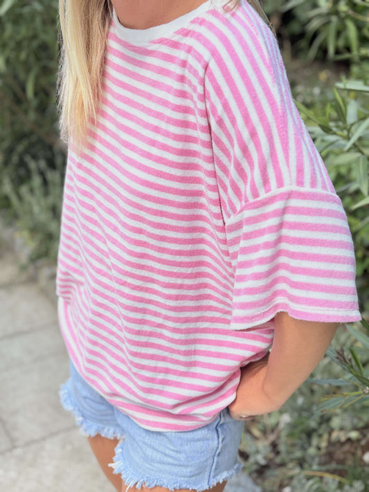 t-shirt-eponge-femme-rayures-pastel-côté-manches