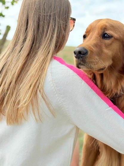 Pull sport chic femme blanc et rose