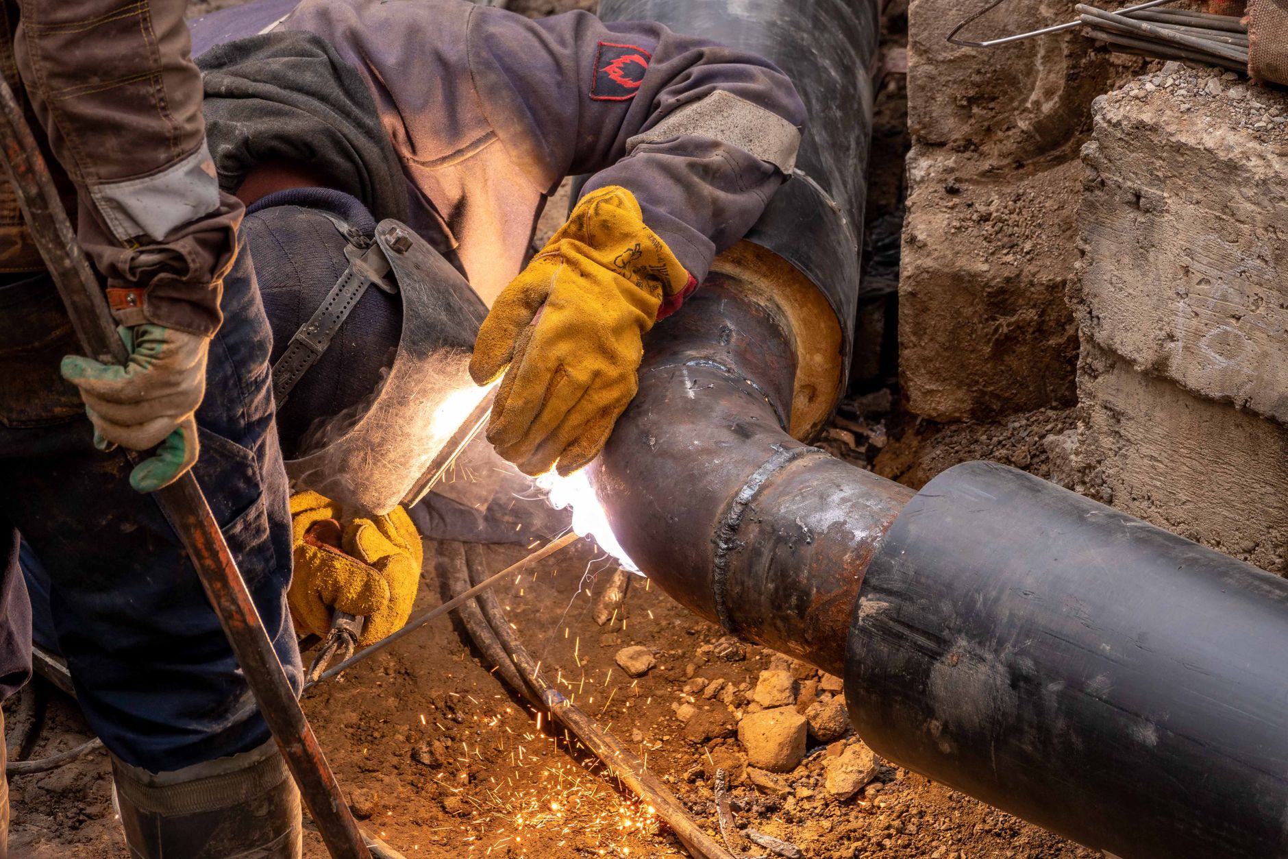 Canalisation enterrée en travaux de raccordement